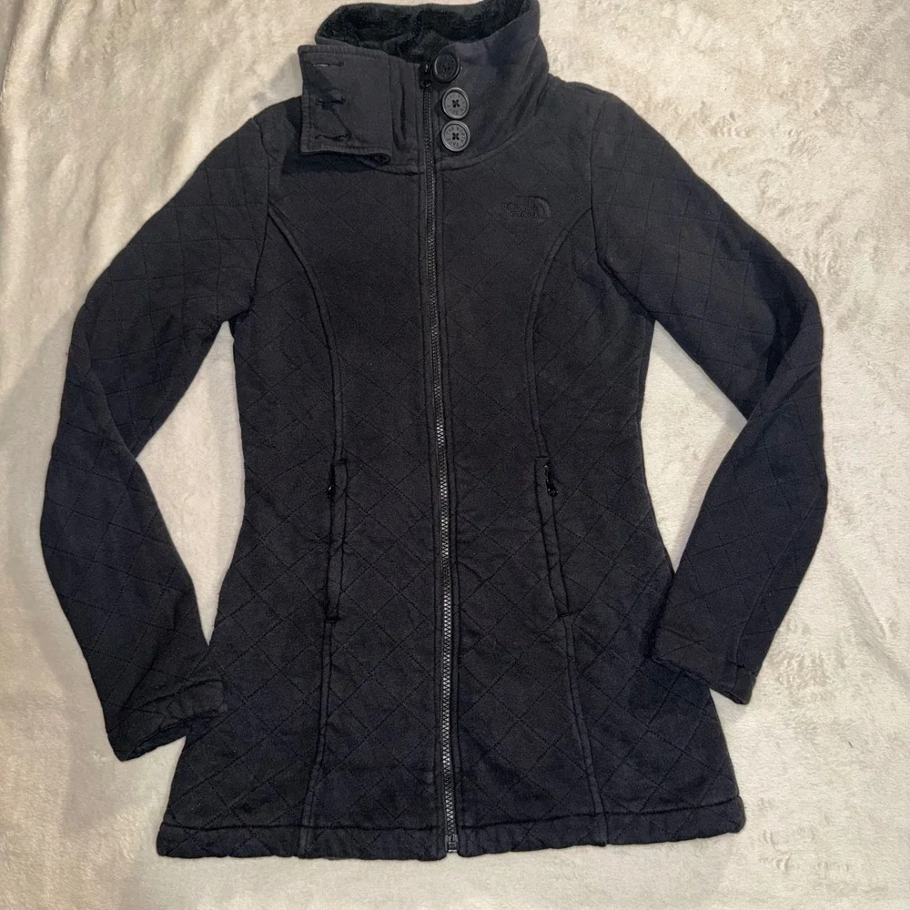 The North Face Womens XS Black Quilted Full Zip Fleece Lined Jacket High Collar